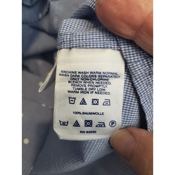 Lands' End Women's Cotton Blue Check Dotted Long Sleeve Button-Up Shirt Size 14 - Picture 5 of 5